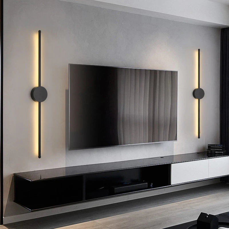 Modern LED Wall Lamp – Long Black I-Shape Bedroom Light
