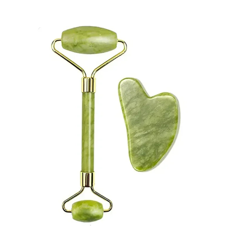 Natural Jade Face Roller & Gua Sha Set – Stone Massage Tool