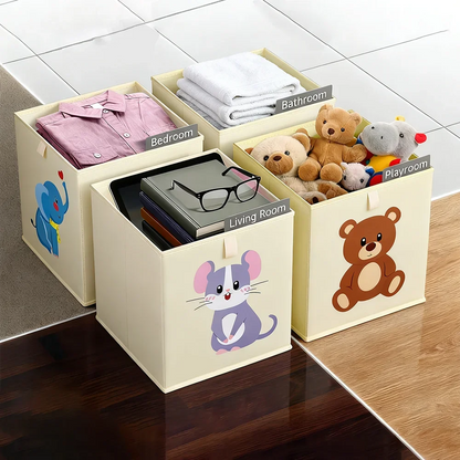Kids Foldable Storage Cube Bins – Cartoon Toy Organizer