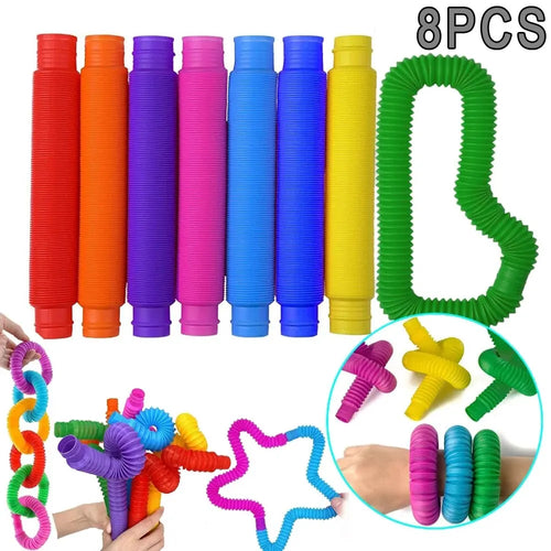 Pop Tubes Sensory Fidget Toy – 8-Pack Stretchable Tubes