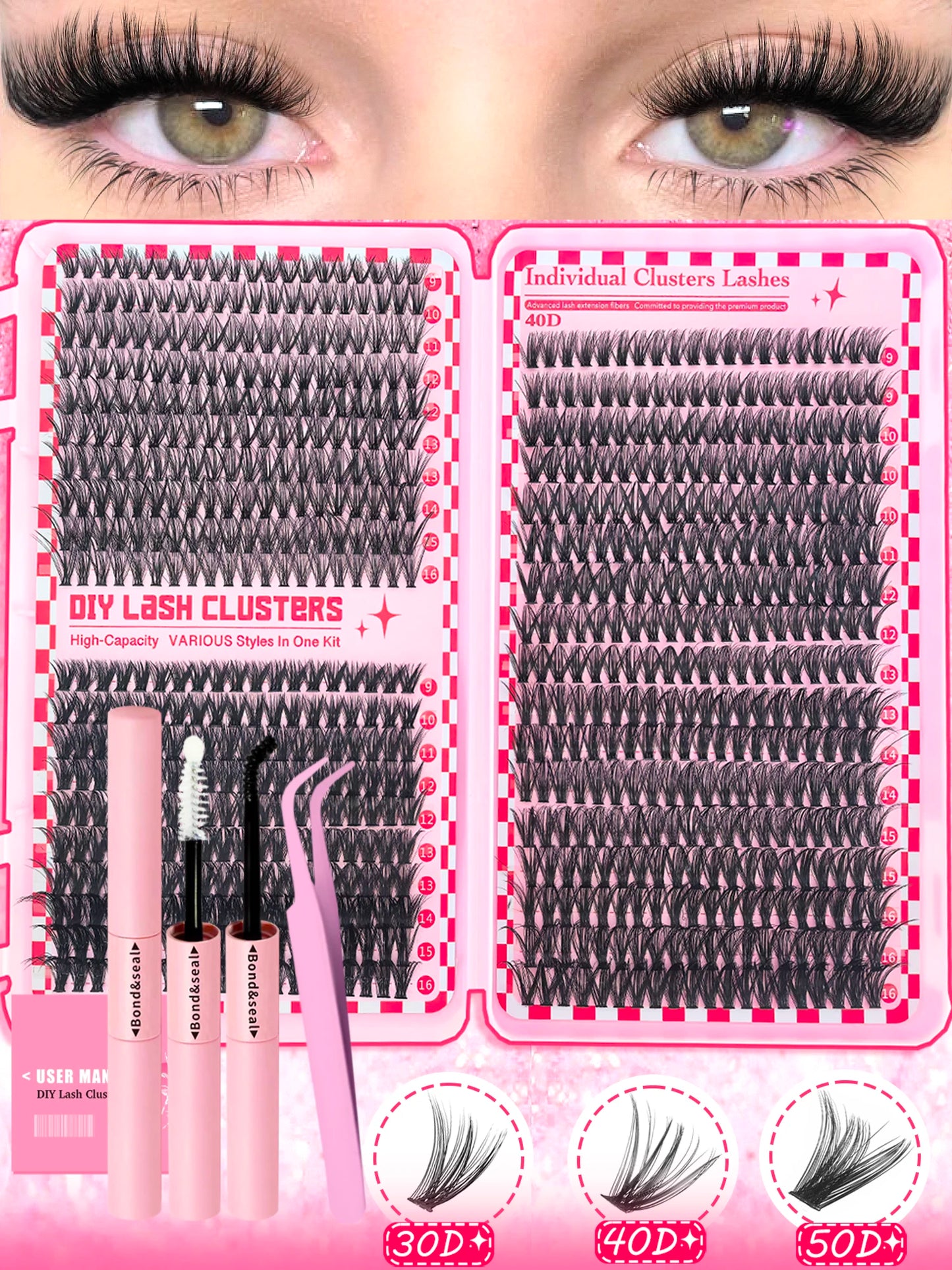 DIY Eyelash Extension Kit – Multi-Length Lashes with Tweezers & Glue