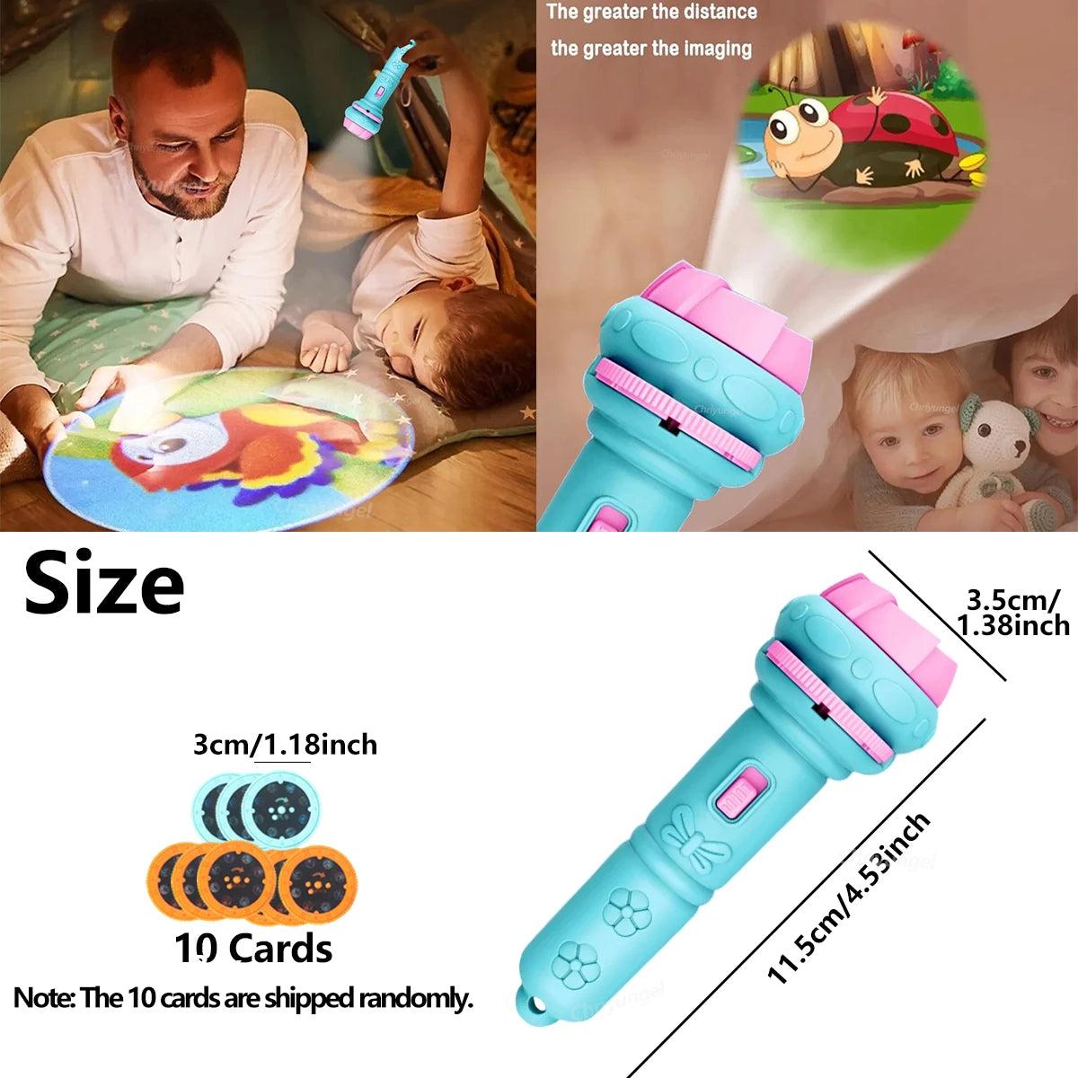 Kids Projector Flashlight – 10 Cards 80 Patterns Bedtime Toy