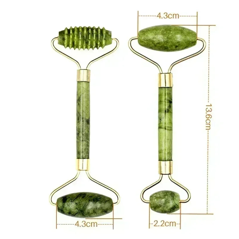 Natural Jade Face Roller & Gua Sha Set – Stone Massage Tool
