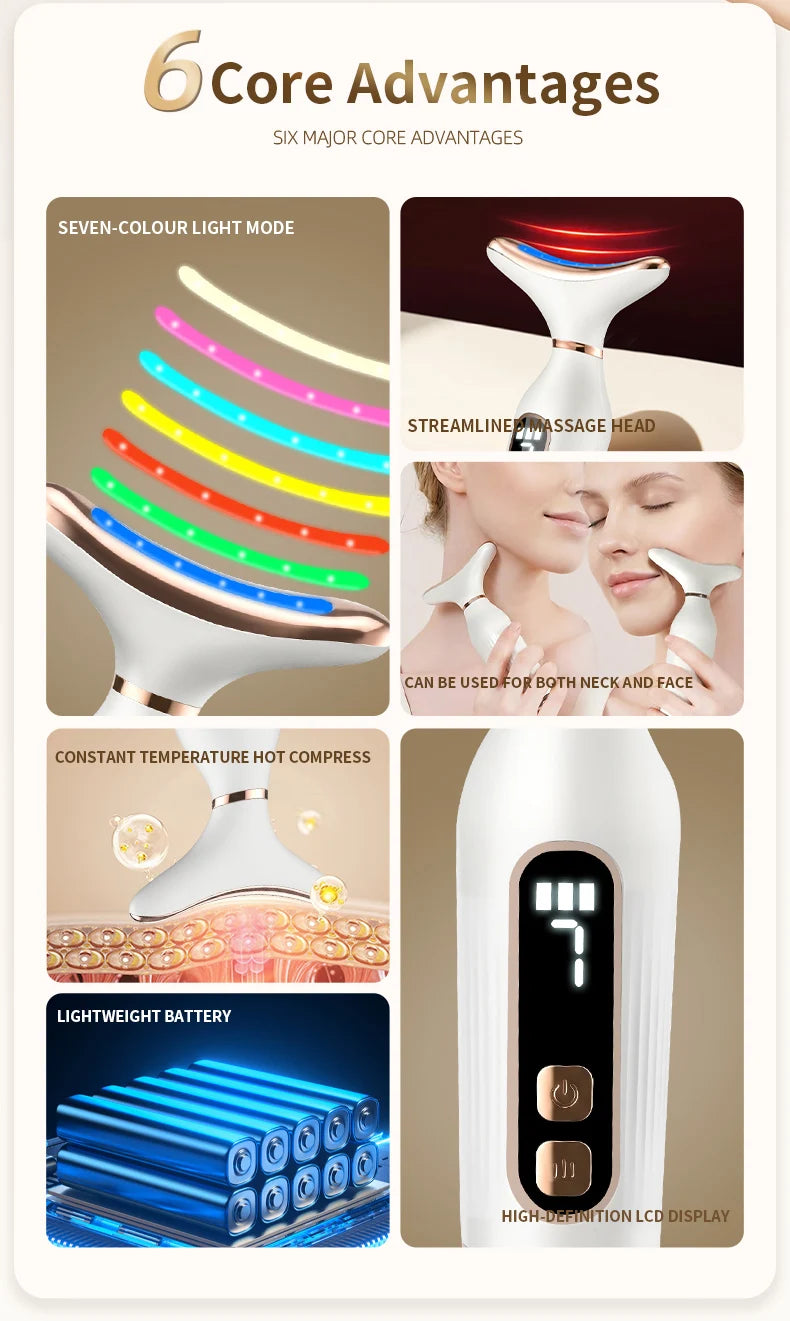 Portable 7-Color LED Light Therapy Massager – Face & Neck Lifting