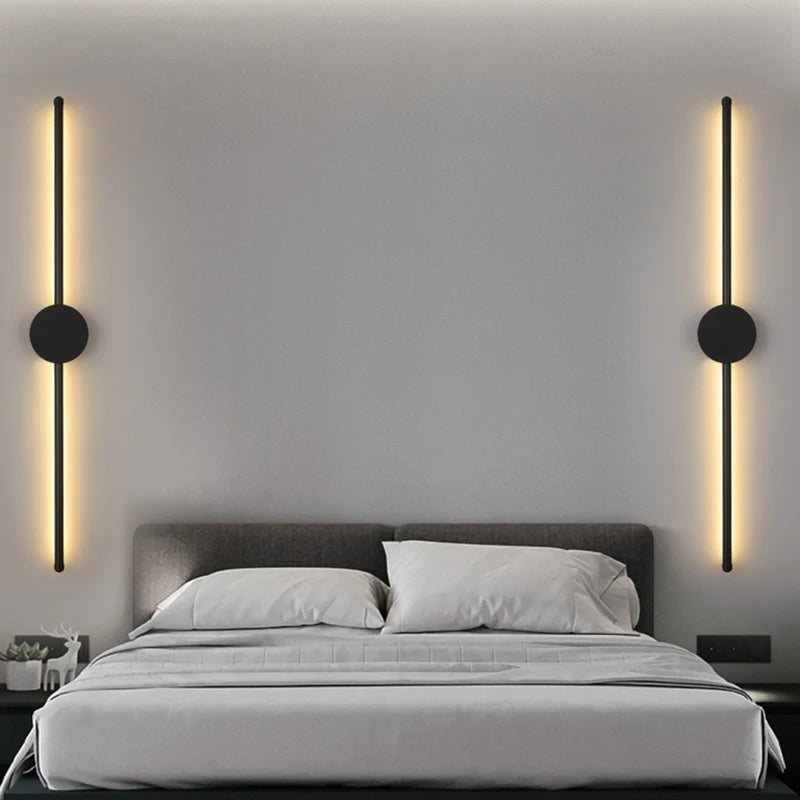 Modern LED Wall Lamp – Long Black I-Shape Bedroom Light