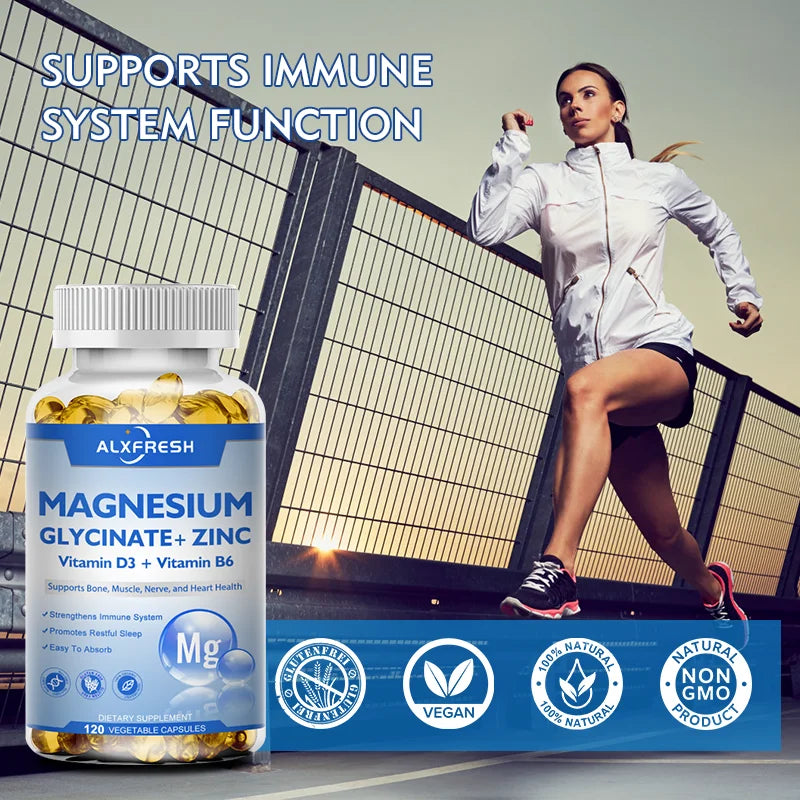Magnesium Glycinate 500mg Capsules – With Zinc, Vitamin D3 & B6
