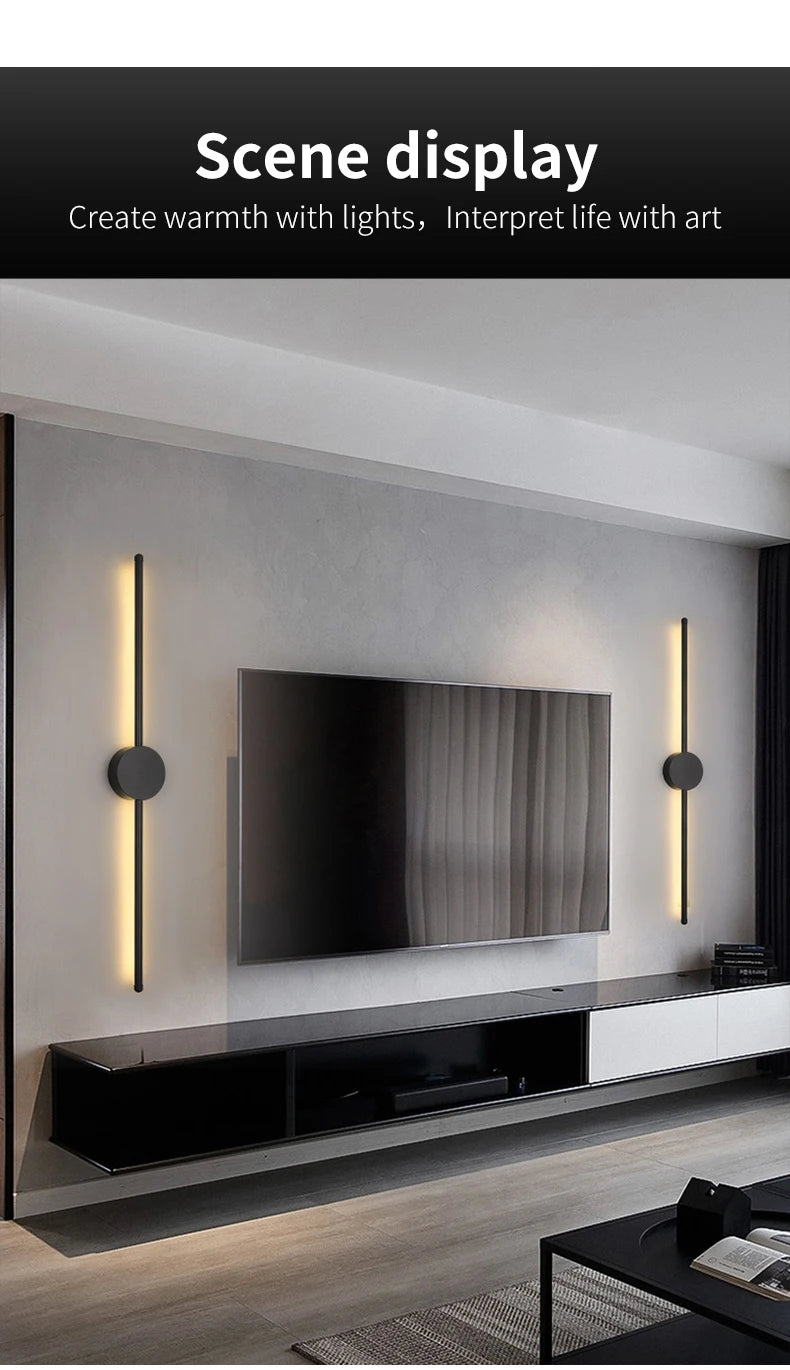 Modern LED Wall Lamp – Long Black I-Shape Bedroom Light