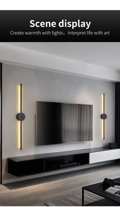 Modern LED Wall Lamp – Long Black I-Shape Bedroom Light