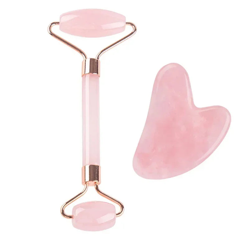 Natural Jade Face Roller & Gua Sha Set – Stone Massage Tool