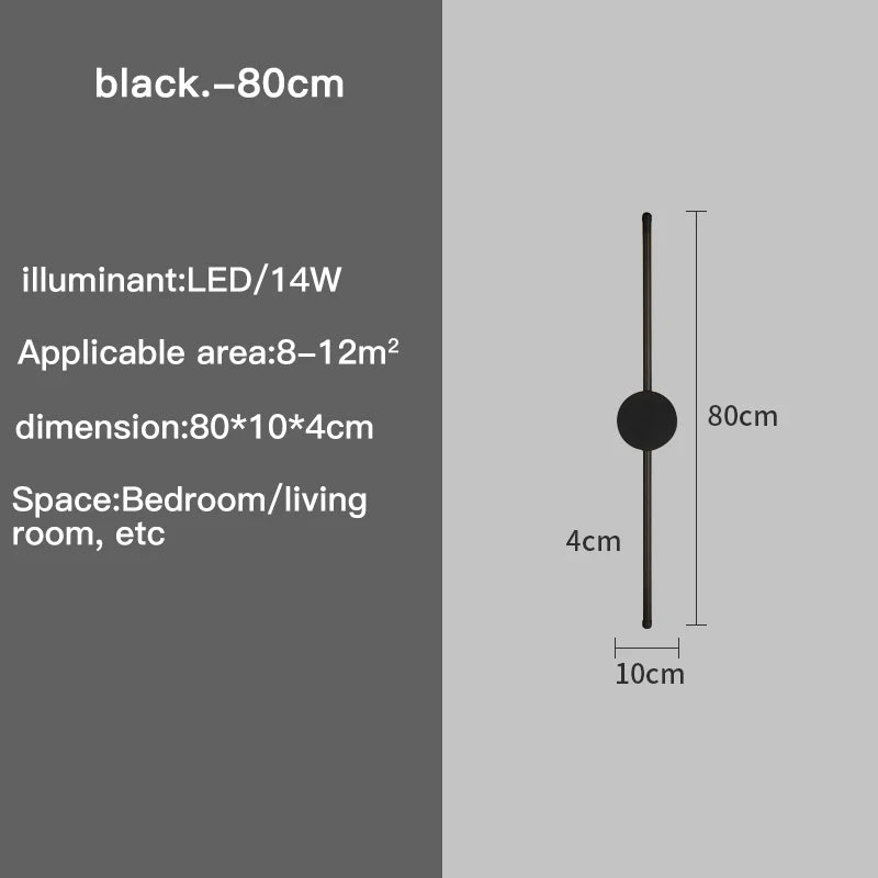 Modern LED Wall Lamp – Long Black I-Shape Bedroom Light