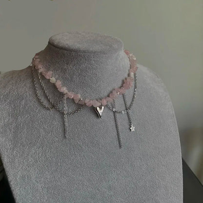 Multilayer Tassel Chain Necklace – Blue Stone Vintage Choker
