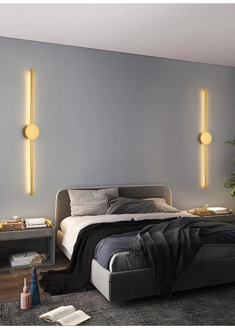 Modern LED Wall Lamp – Long Black I-Shape Bedroom Light