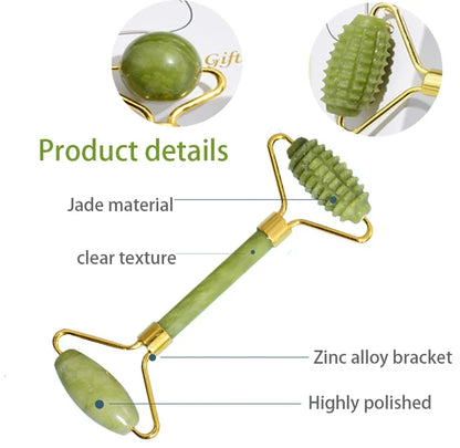 Natural Jade Face Roller & Gua Sha Set – Stone Massage Tool
