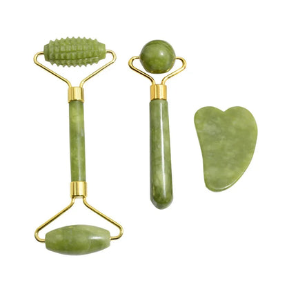Natural Jade Face Roller & Gua Sha Set – Stone Massage Tool