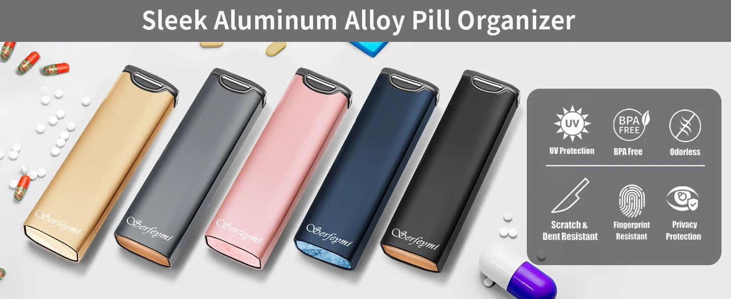 Serfeymi 7-Day Metal Pill Organizer – Weekly Travel Pill Case