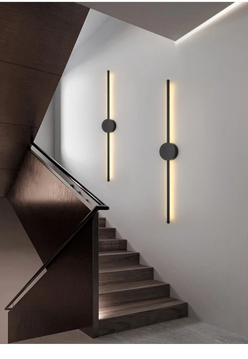 Modern LED Wall Lamp – Long Black I-Shape Bedroom Light