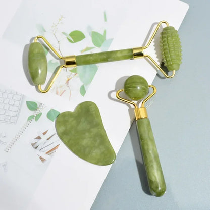 Natural Jade Face Roller & Gua Sha Set – Stone Massage Tool