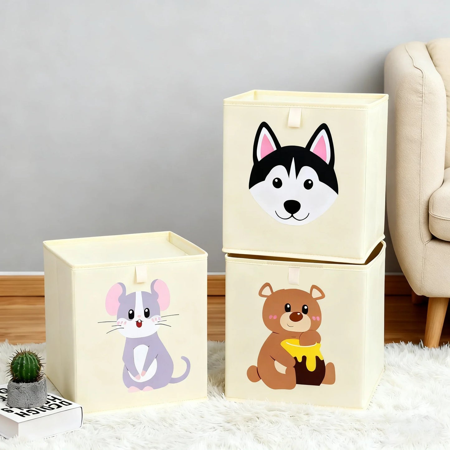 Kids Foldable Storage Cube Bins – Cartoon Toy Organizer