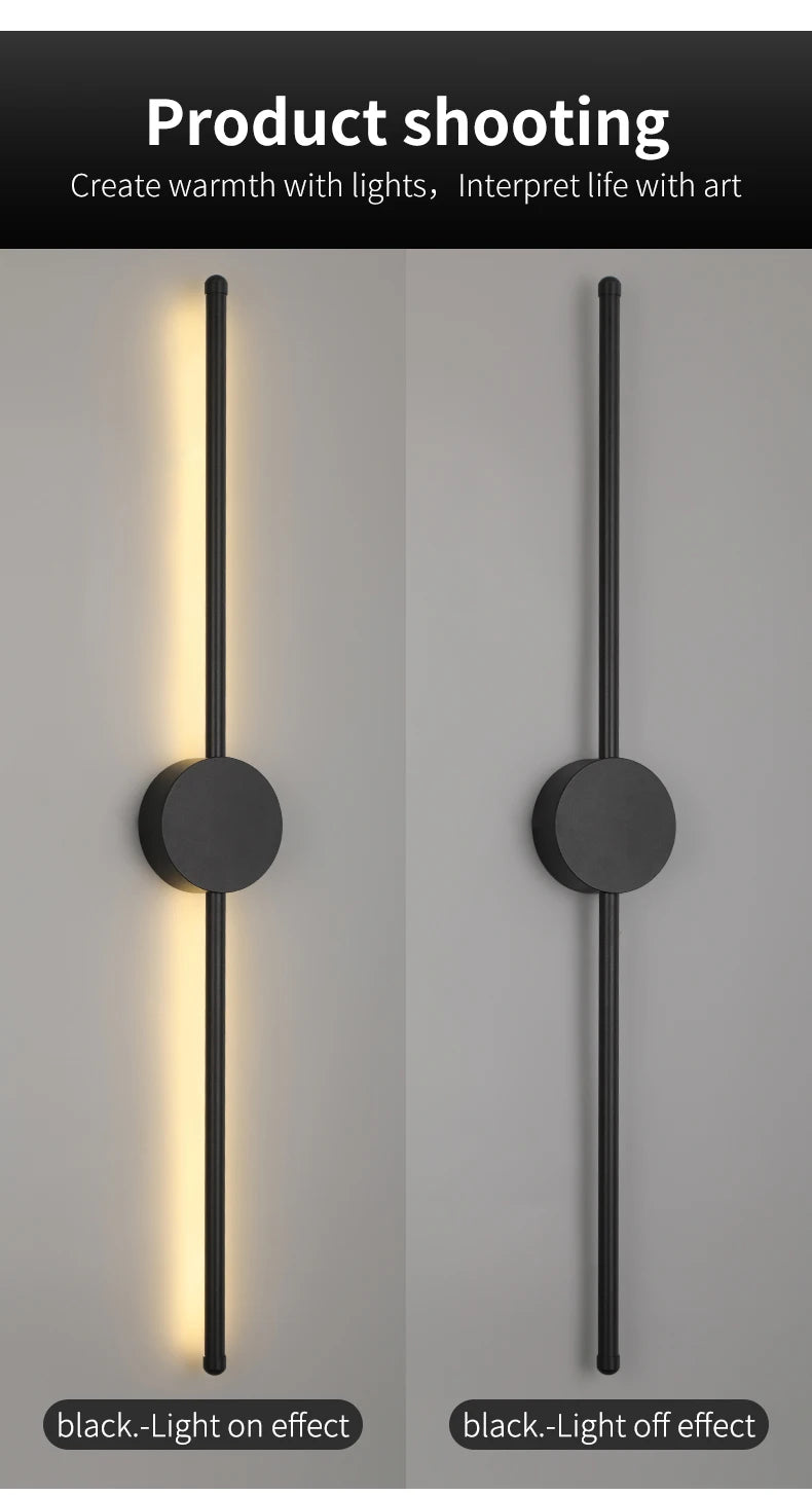 Modern LED Wall Lamp – Long Black I-Shape Bedroom Light