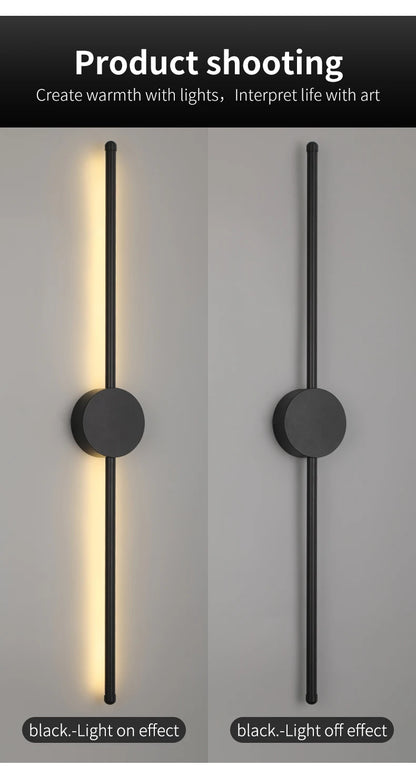 Modern LED Wall Lamp – Long Black I-Shape Bedroom Light