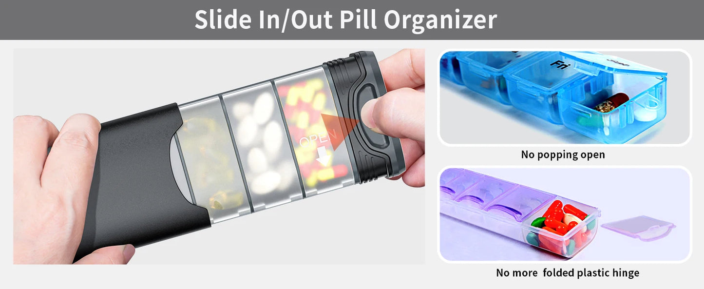 Serfeymi 7-Day Metal Pill Organizer – Weekly Travel Pill Case