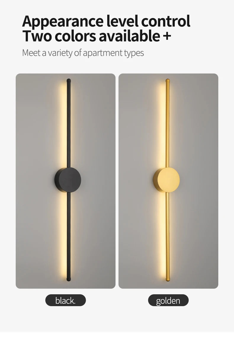 Modern LED Wall Lamp – Long Black I-Shape Bedroom Light