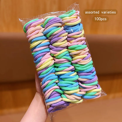 Korean Seamless Hair Ties – 100pcs Elastic Hair Bands