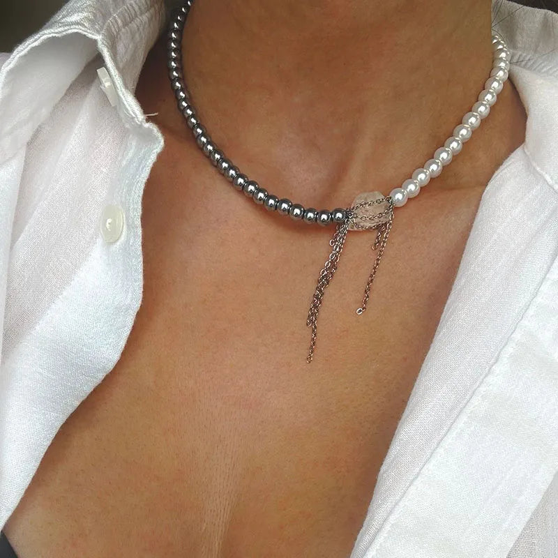 Multilayer Tassel Chain Necklace – Blue Stone Vintage Choker