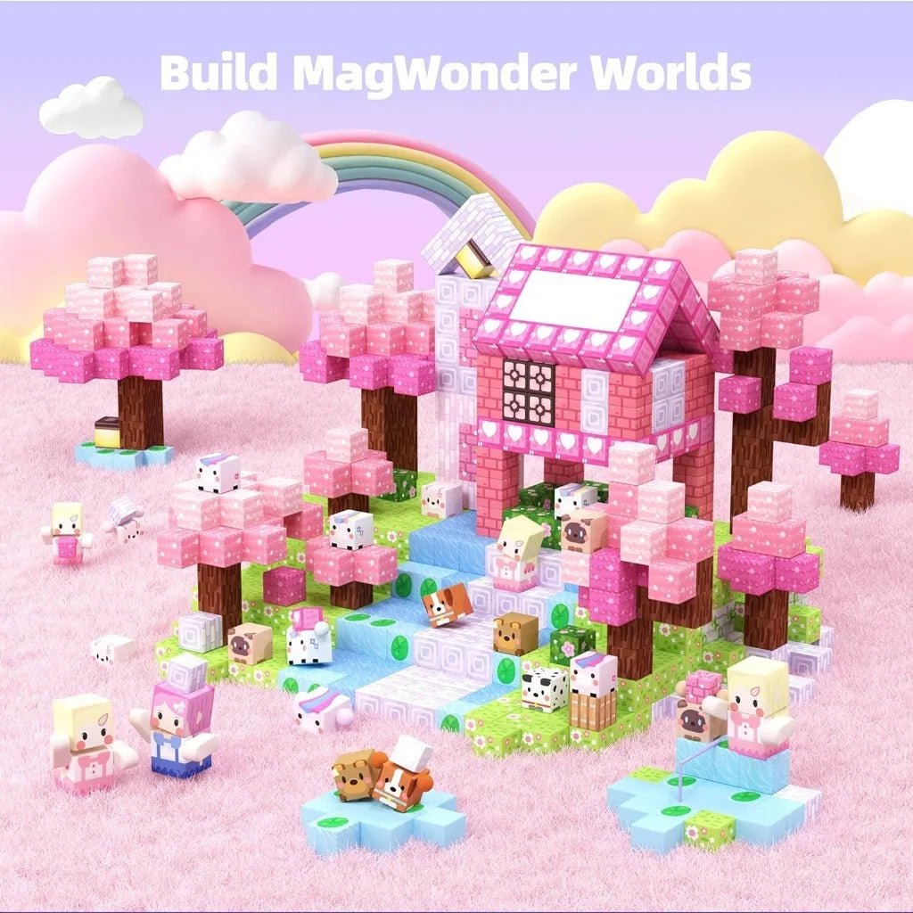 Magnetic Building Blocks Set – Pink Heart & Floral Cubes for Kids