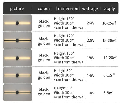 Modern LED Wall Lamp – Long Black I-Shape Bedroom Light