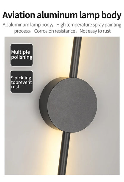Modern LED Wall Lamp – Long Black I-Shape Bedroom Light
