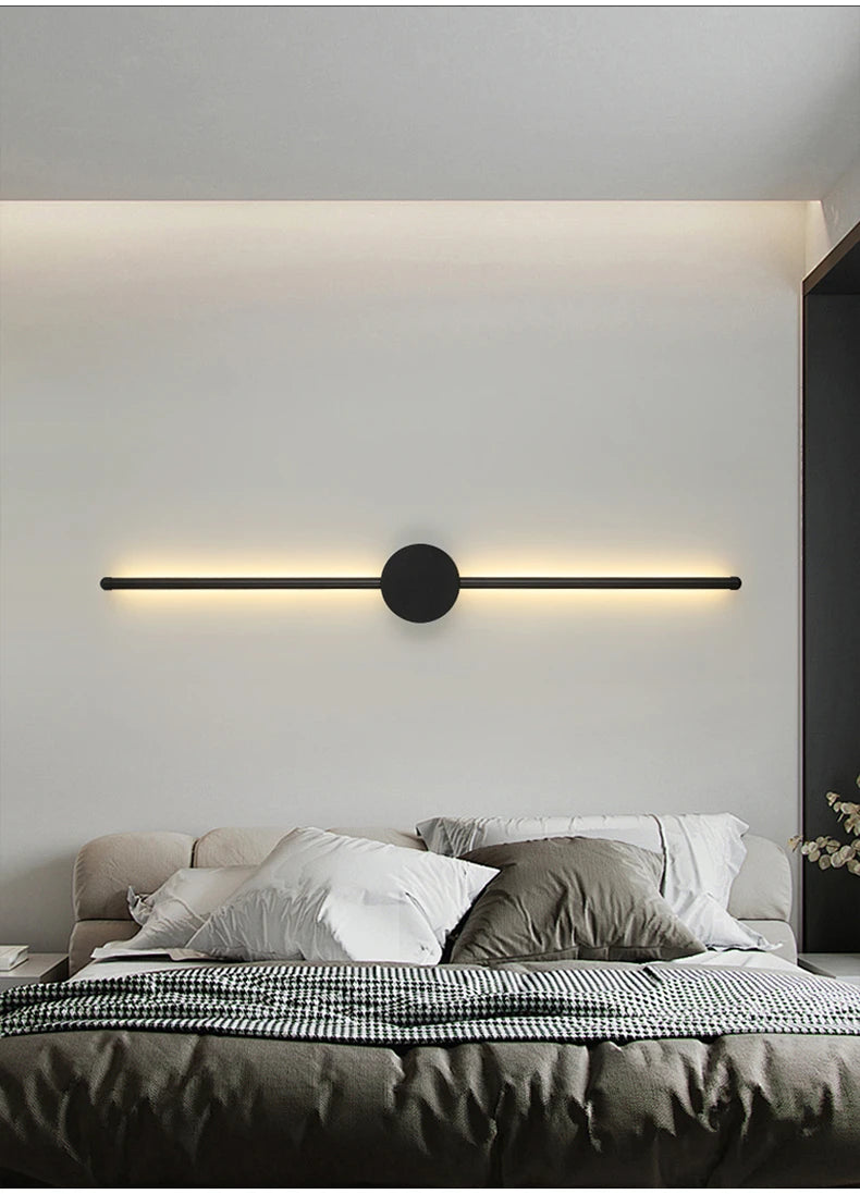 Modern LED Wall Lamp – Long Black I-Shape Bedroom Light